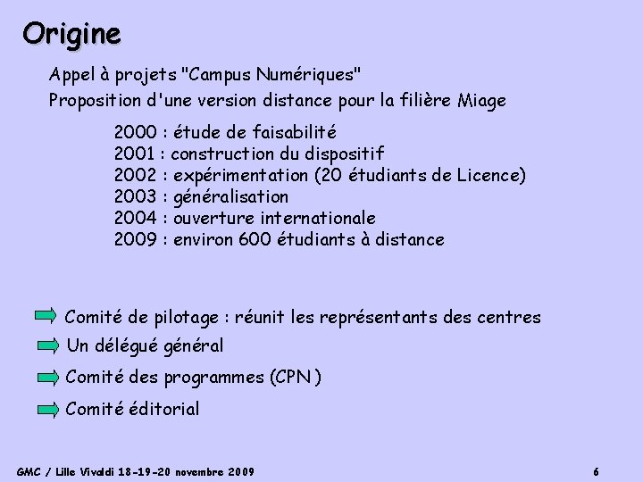 Origine Appel à projets "Campus Numériques" Proposition d'une version distance pour la filière Miage