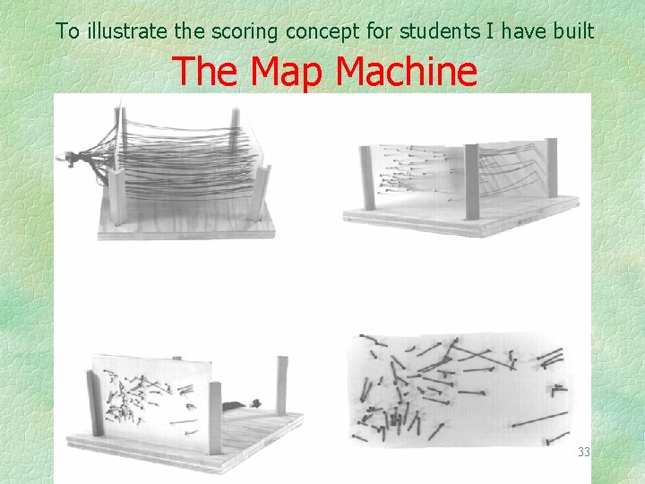 To illustrate the scoring concept for students I have built The Map Machine 33
