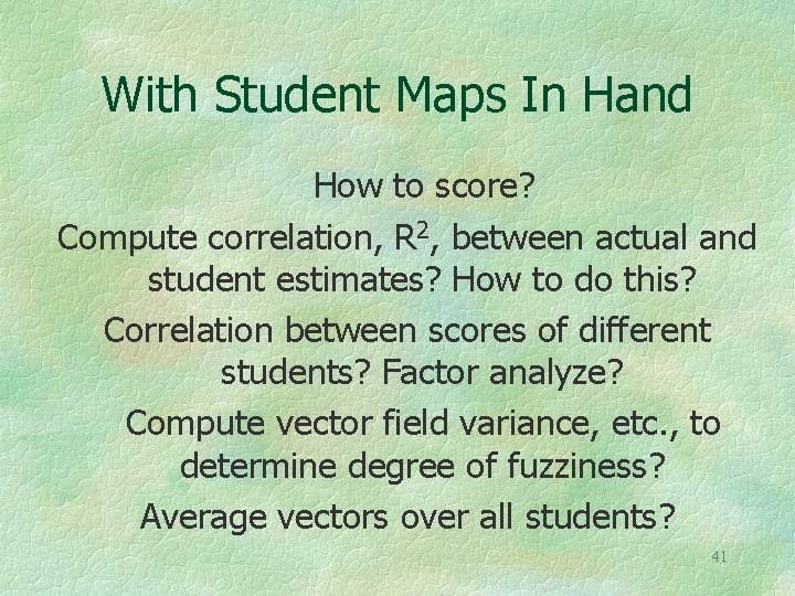 With Student Maps In Hand How to score? Compute correlation, R 2, between actual