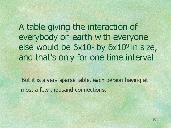 A table giving the interaction of everybody on earth with everyone else would be