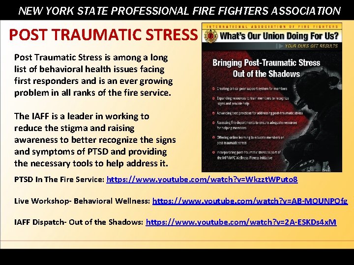 NEW YORK STATE PROFESSIONAL FIRE FIGHTERS ASSOCIATION POST TRAUMATIC STRESS Post Traumatic Stress is