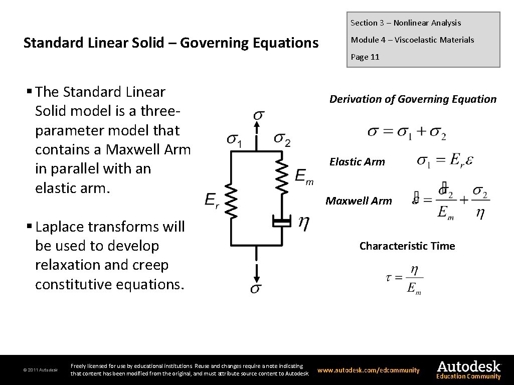 Section 3 – Nonlinear Analysis Standard Linear Solid – Governing Equations § The Standard