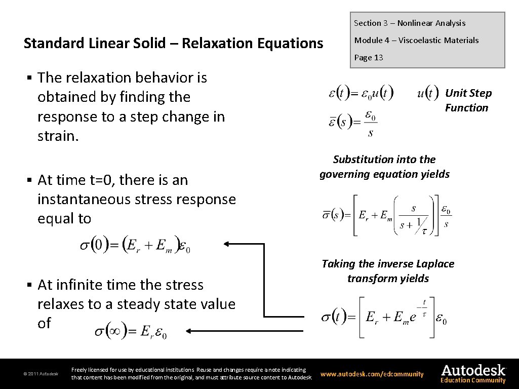 Section 3 – Nonlinear Analysis Standard Linear Solid – Relaxation Equations § § §