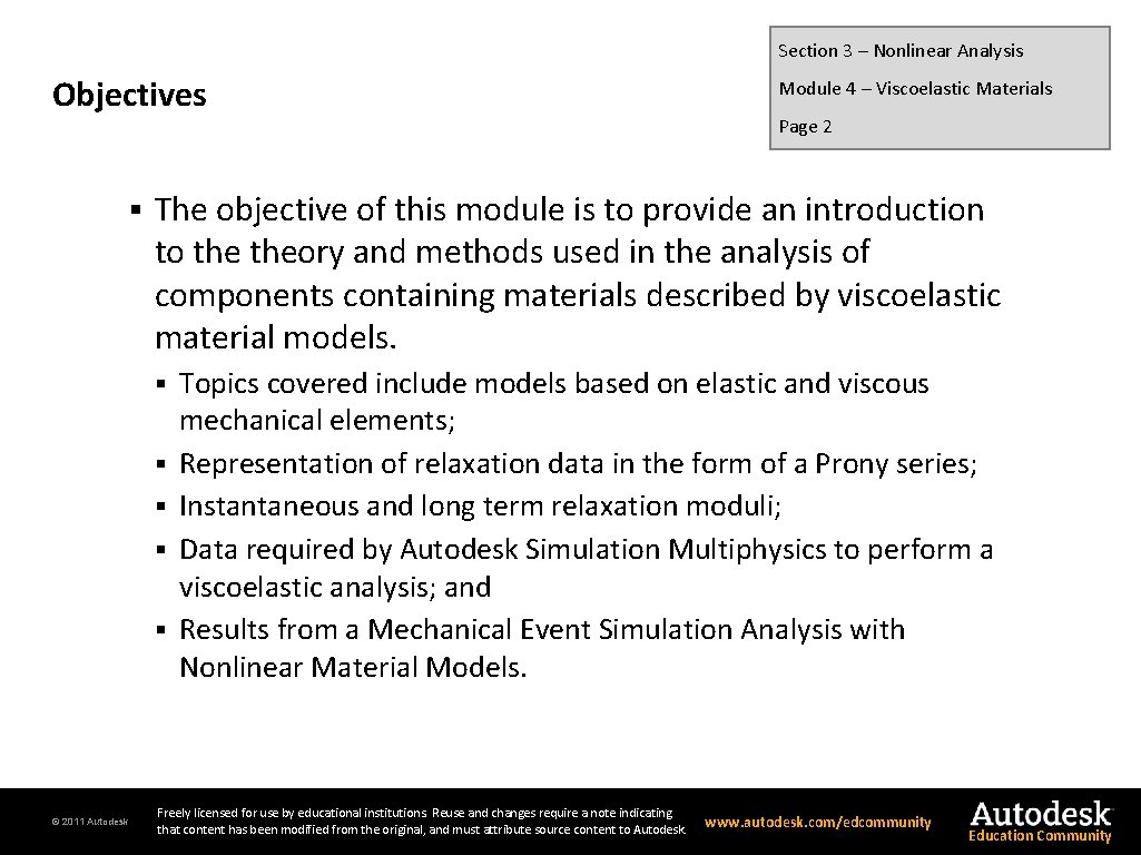 Section 3 – Nonlinear Analysis Objectives § Page 2 The objective of this module