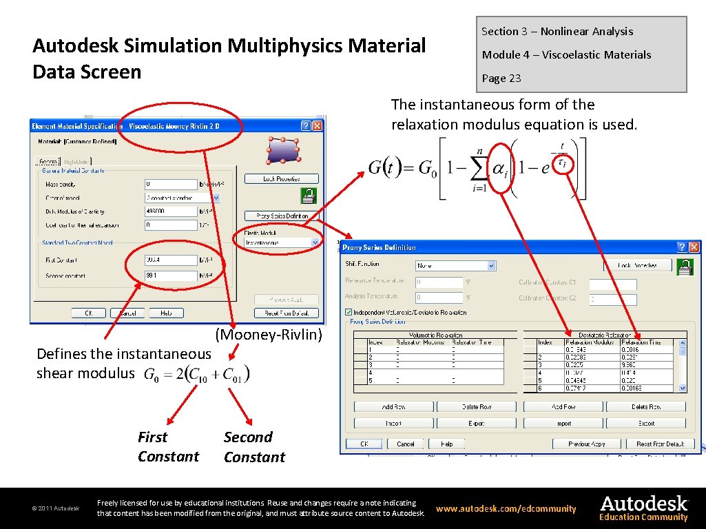 Autodesk Simulation Multiphysics Material Data Screen Section 3 – Nonlinear Analysis Module 4 –