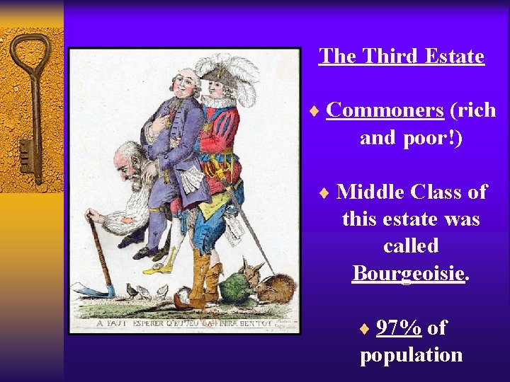 The Third Estate ¨ Commoners (rich and poor!) ¨ Middle Class of this estate The Third Estate ¨ Commoners (rich and poor!) ¨ Middle Class of this estate