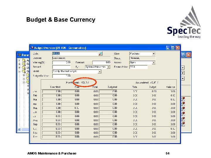 Budget & Base Currency AMOS Maintenance & Purchase 54 