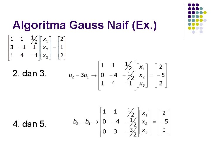 Algoritma Gauss Naif (Ex. ) 2. dan 3. 4. dan 5. 