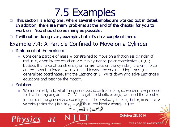7. 5 Examples This section is a long one, where several examples are worked