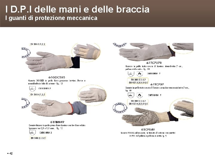 I D. P. I delle mani e delle braccia I guanti di protezione meccanica