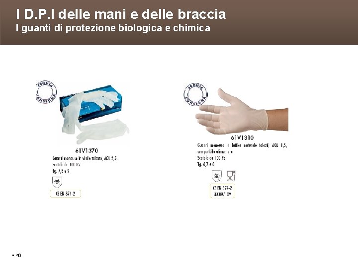 I D. P. I delle mani e delle braccia I guanti di protezione biologica