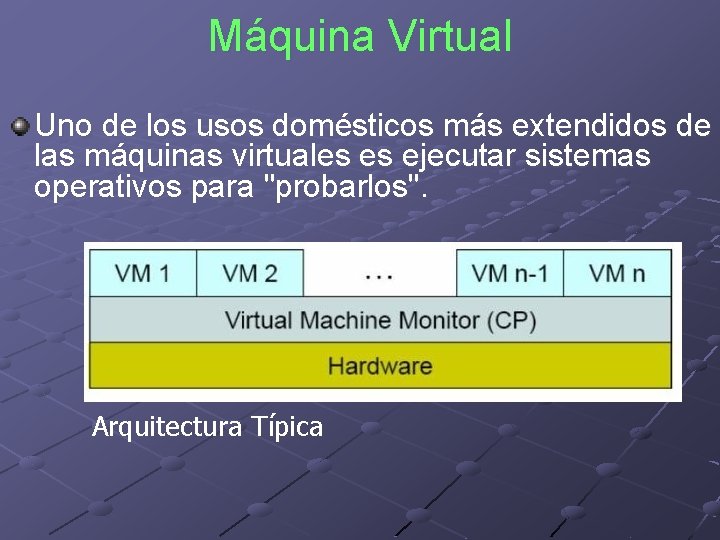 Máquina Virtual Uno de los usos domésticos más extendidos de las máquinas virtuales es