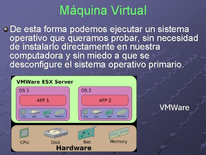 Máquina Virtual De esta forma podemos ejecutar un sistema operativo queramos probar, sin necesidad