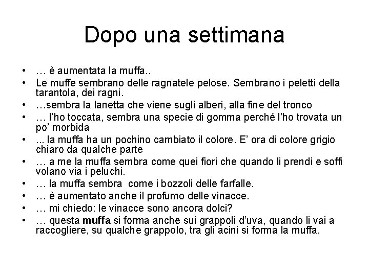 Dopo una settimana • … è aumentata la muffa. . • Le muffe sembrano