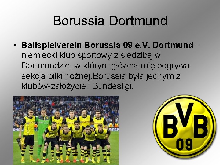 Borussia Dortmund • Ballspielverein Borussia 09 e. V. Dortmund– niemiecki klub sportowy z siedzibą