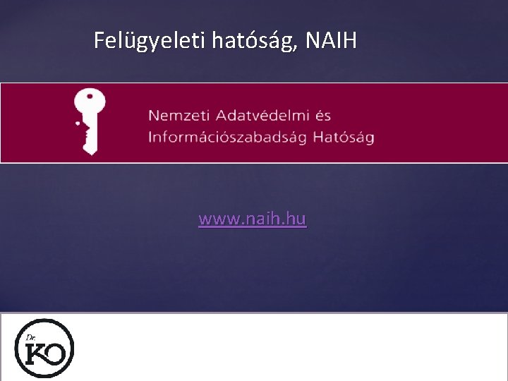 Felügyeleti hatóság, NAIH www. naih. hu 