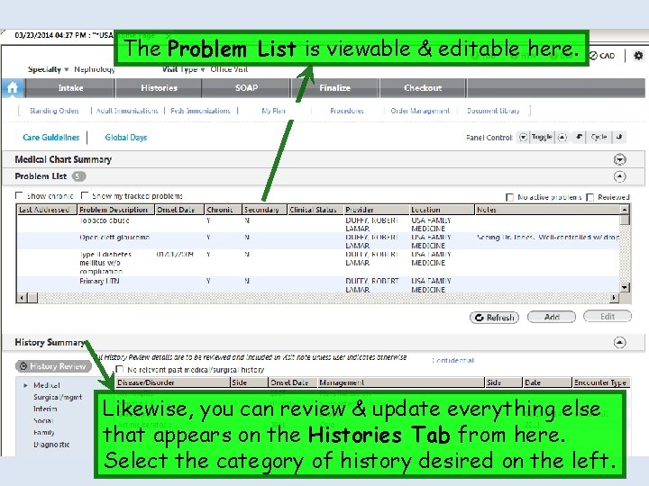 The Problem List is viewable & editable here. Likewise, you can review & update