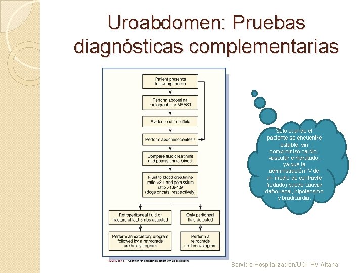 Uroabdomen: Pruebas diagnósticas complementarias Solo cuando el paciente se encuentre estable, sin compromiso cardiovascular