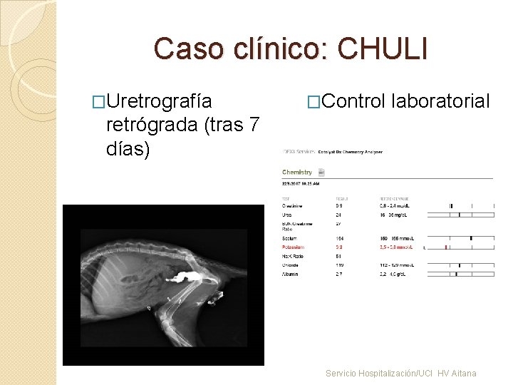 Caso clínico: CHULI �Uretrografía �Control laboratorial retrógrada (tras 7 días) Servicio Hospitalización/UCI HV Aitana
