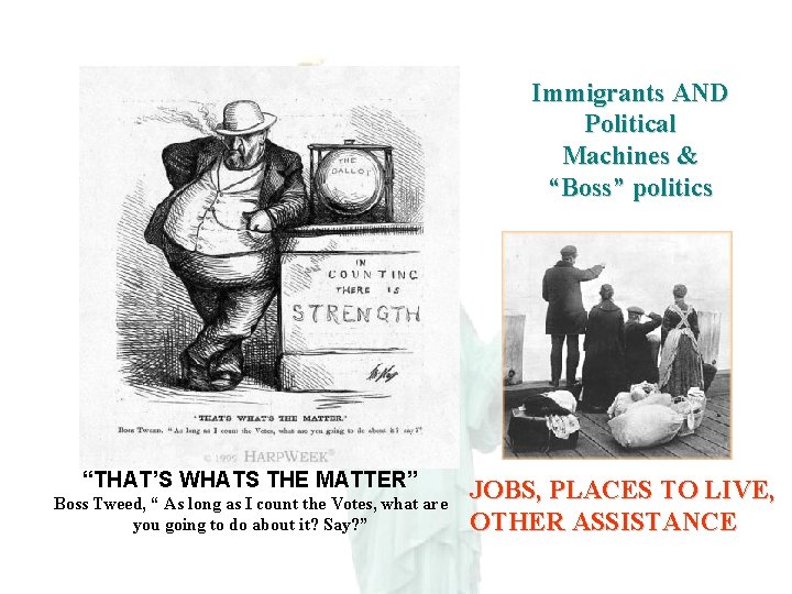 Immigrants AND Political Machines & “Boss” politics “THAT’S WHATS THE MATTER” Boss Tweed, “