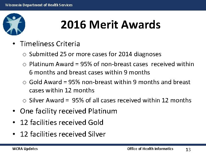 Wisconsin Department of Health Services 2016 Merit Awards • Timeliness Criteria o Submitted 25