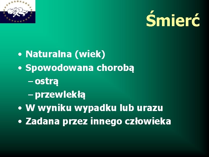 Śmierć • Naturalna (wiek) • Spowodowana chorobą – ostrą – przewlekłą • W wyniku