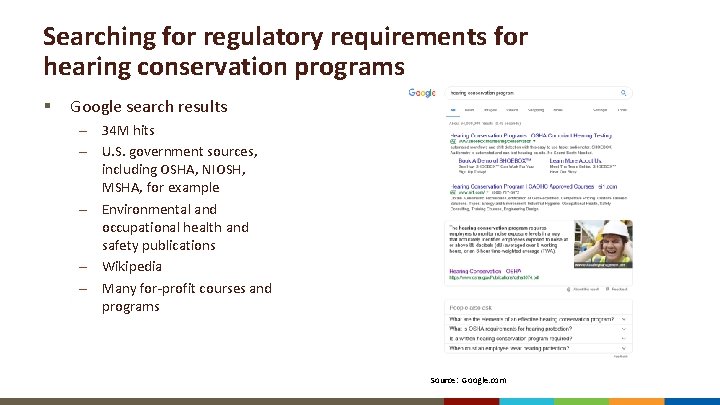 Searching for regulatory requirements for hearing conservation programs § Google search results – 34