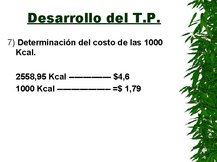 Desarrollo del T. P. 7) Determinación del costo de las 1000 Kcal. 2558, 95