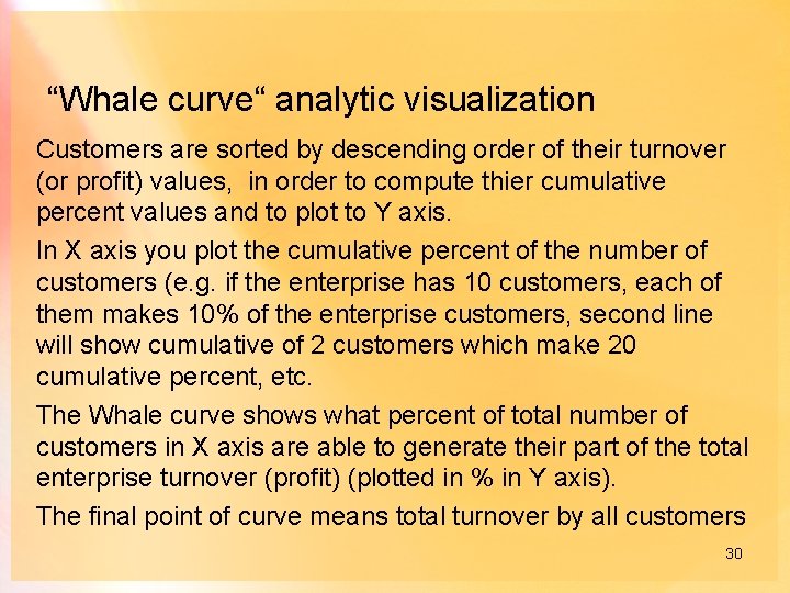 “Whale curve“ analytic visualization Customers are sorted by descending order of their turnover (or