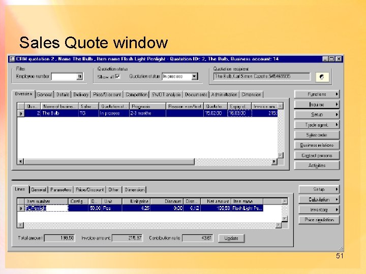 Sales Quote window 51 