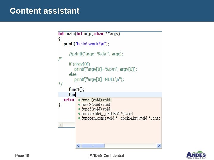 Content assistant Page 18 ANDES Confidential 