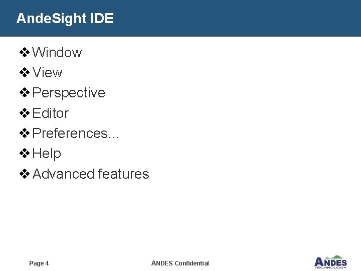 Ande. Sight IDE v Window v View v Perspective v Editor v Preferences… v