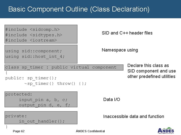 Basic Component Outline (Class Declaration) #include <sidcomp. h> #include <sidtypes. h> #include <iostream> using