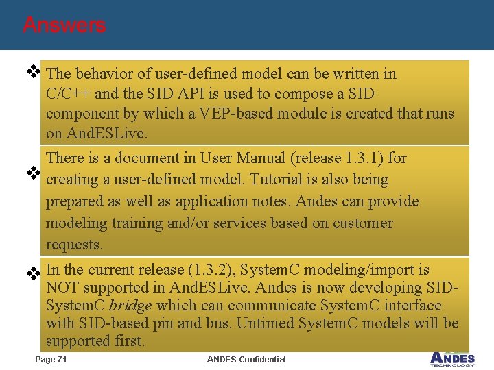 Answers v We want to know how a component is modeled in The behavior