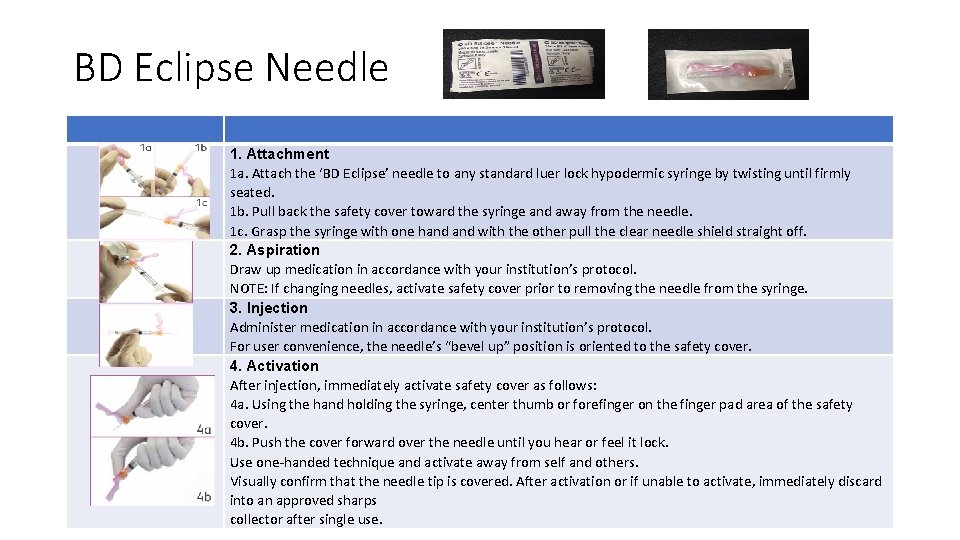 BD Eclipse Needle 1. Attachment 1 a. Attach the ‘BD Eclipse’ needle to any