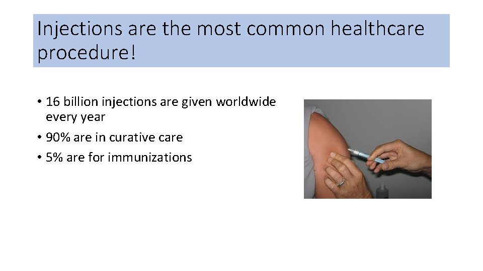 Injections are the most common healthcare procedure! • 16 billion injections are given worldwide