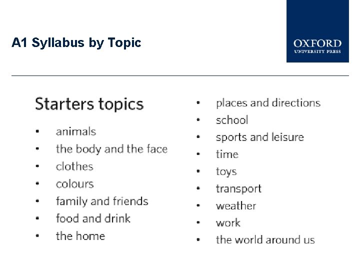 A 1 Syllabus by Topic 