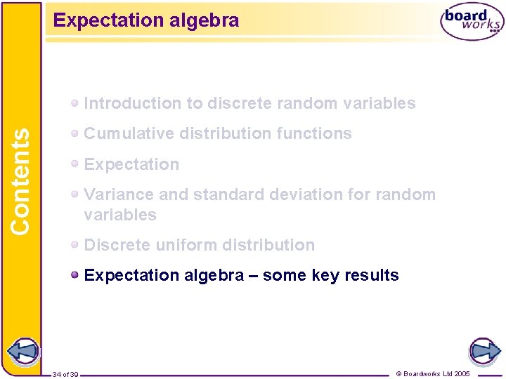 Expectation algebra Introduction to discrete random variables Contents Cumulative distribution functions Expectation Variance and