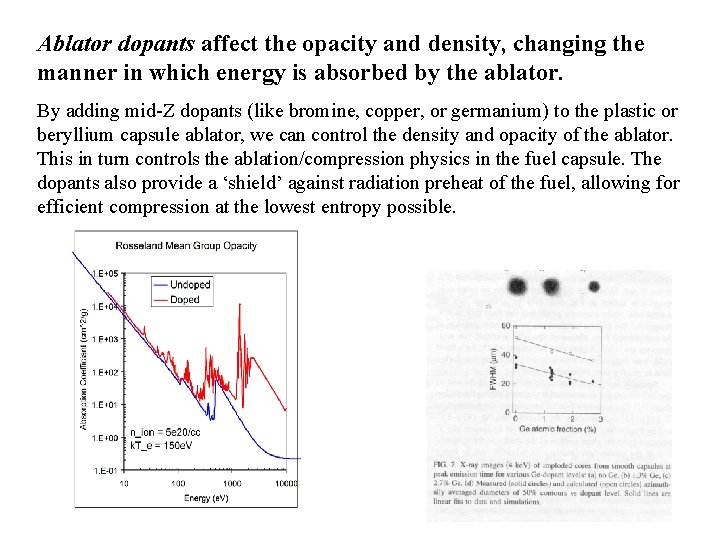 Ablator dopants affect the opacity and density, changing the manner in which energy is