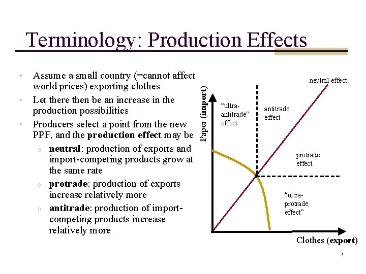 Terminology: Production Effects • • Assume a small country (=cannot affect world prices) exporting