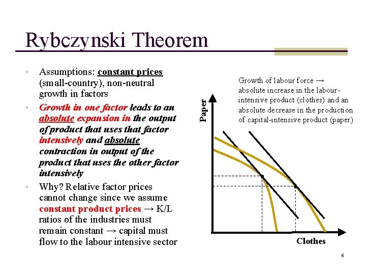  • • • Assumptions: constant prices (small-country), non-neutral growth in factors Growth in