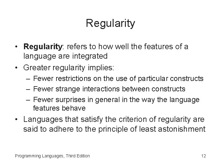 Regularity Course Programming Languages Third Edition Chapter 2 Language Design