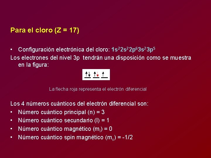 Para el cloro (Z = 17) • Configuración electrónica del cloro: 1 s 22