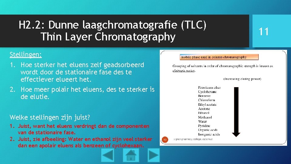 H 2. 2: Dunne laagchromatografie (TLC) Thin Layer Chromatography Stellingen: 1. Hoe sterker het