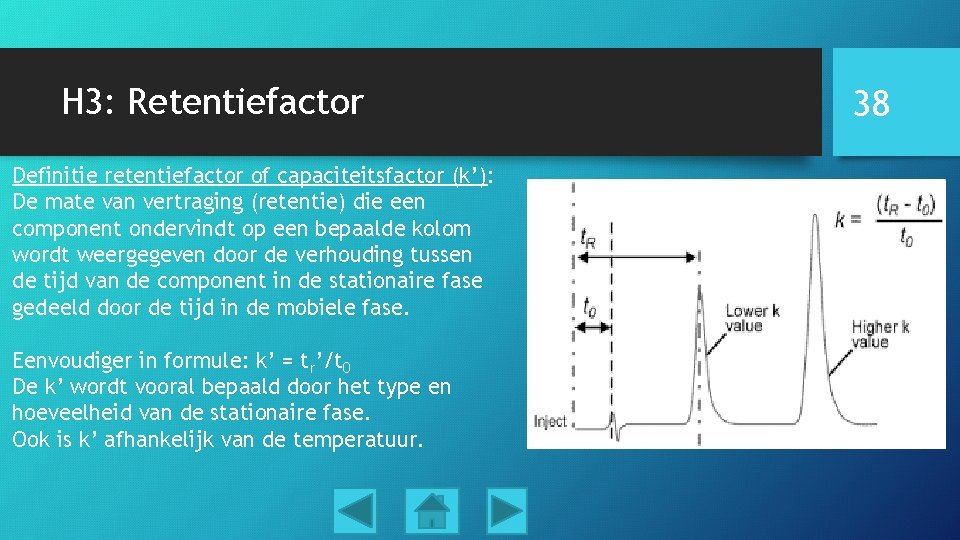 H 3: Retentiefactor Definitie retentiefactor of capaciteitsfactor (k’): De mate van vertraging (retentie) die