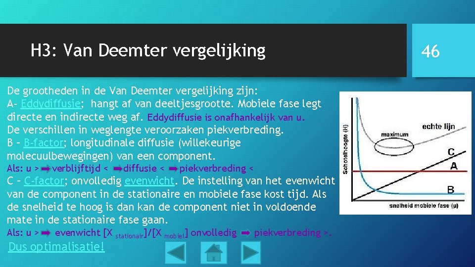 H 3: Van Deemter vergelijking De grootheden in de Van Deemter vergelijking zijn: A-
