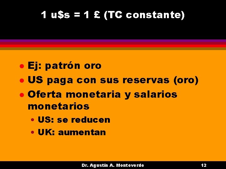 1 u$s = 1 £ (TC constante) l l l Ej: patrón oro US 1 u$s = 1 £ (TC constante) l l l Ej: patrón oro US