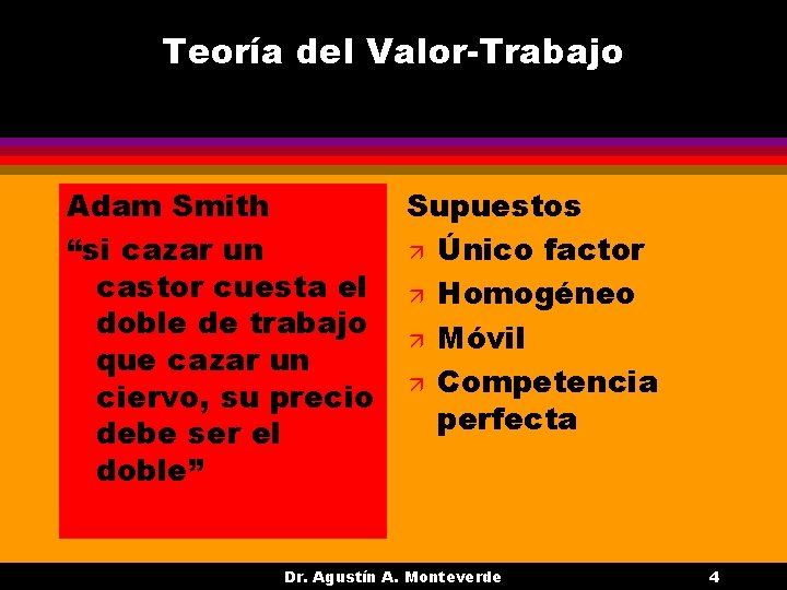 Teoría del Valor-Trabajo Adam Smith “si cazar un castor cuesta el doble de trabajo Teoría del Valor-Trabajo Adam Smith “si cazar un castor cuesta el doble de trabajo