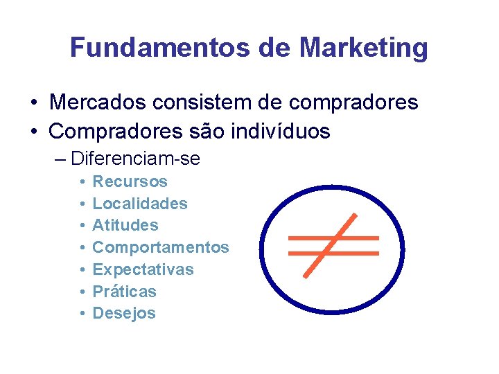 Fundamentos de Marketing • Mercados consistem de compradores • Compradores são indivíduos – Diferenciam-se
