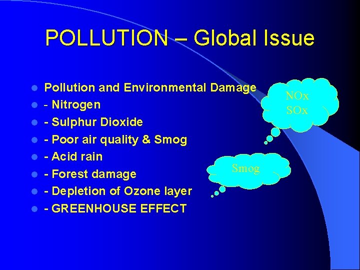 POLLUTION – Global Issue l l l l Pollution and Environmental Damage - Nitrogen